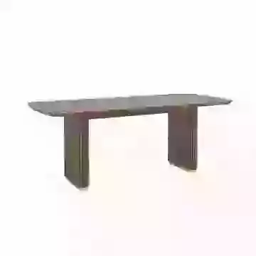 200cm Dark Wood Oval Dining Table with Ribbed Legs